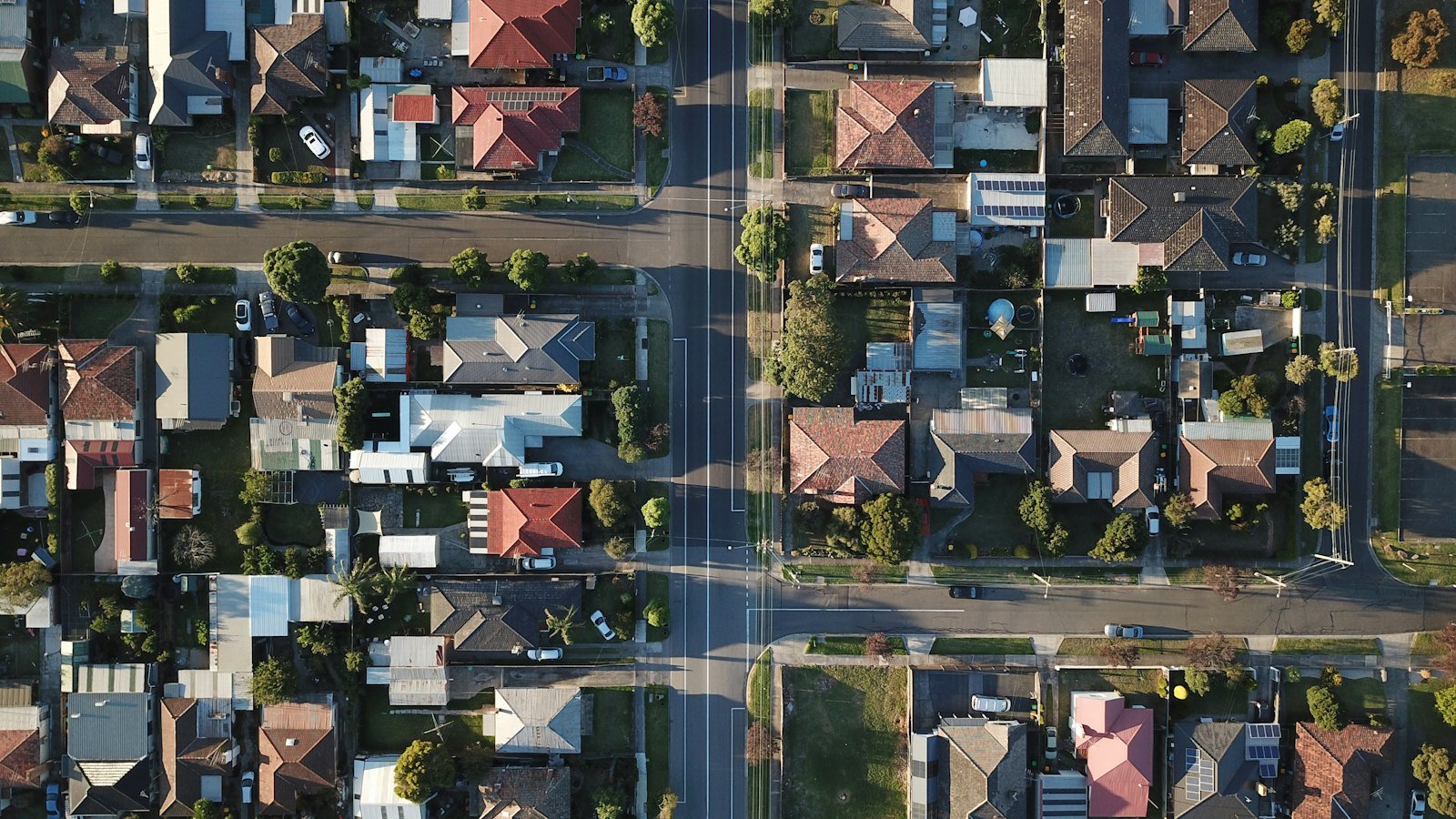 Aerial view of a residential neighborhood
