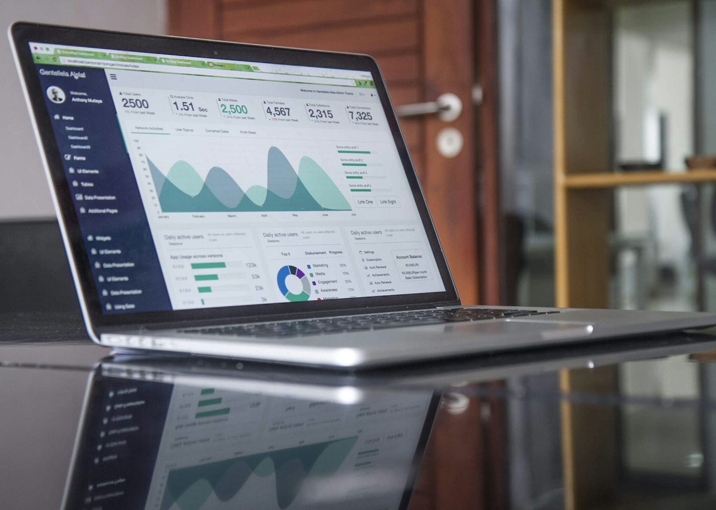 Laptop with charts on a table