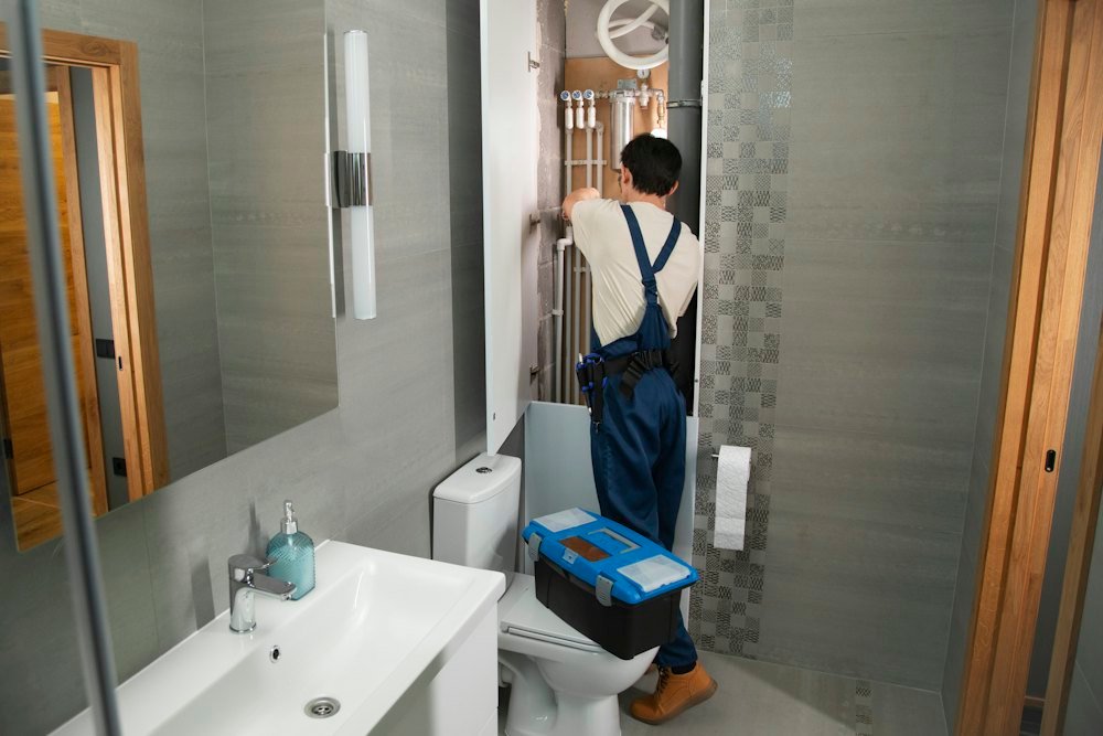 Plumber repairing a bathroom fixture